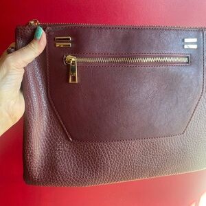 Extra Large Maroon/Burgundy Sole Society Vegan Wristlet/Clutch with Gold Accents